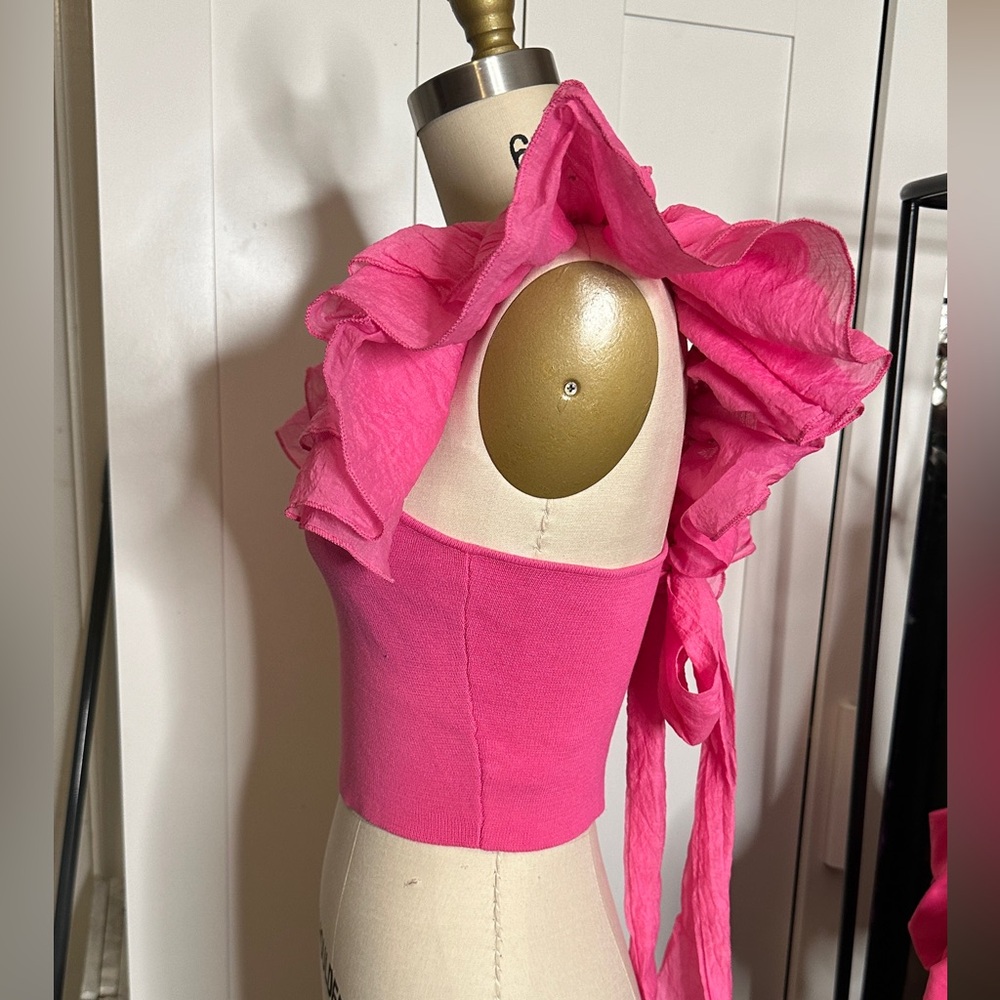 Pink Ruffled Sleeve Women's Top - Picture 2 of 5